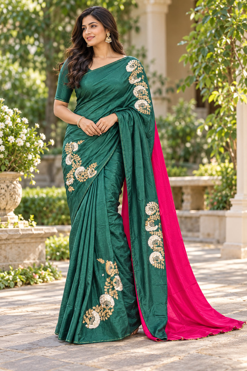 Vermilion Red Floral Embroidered Saree