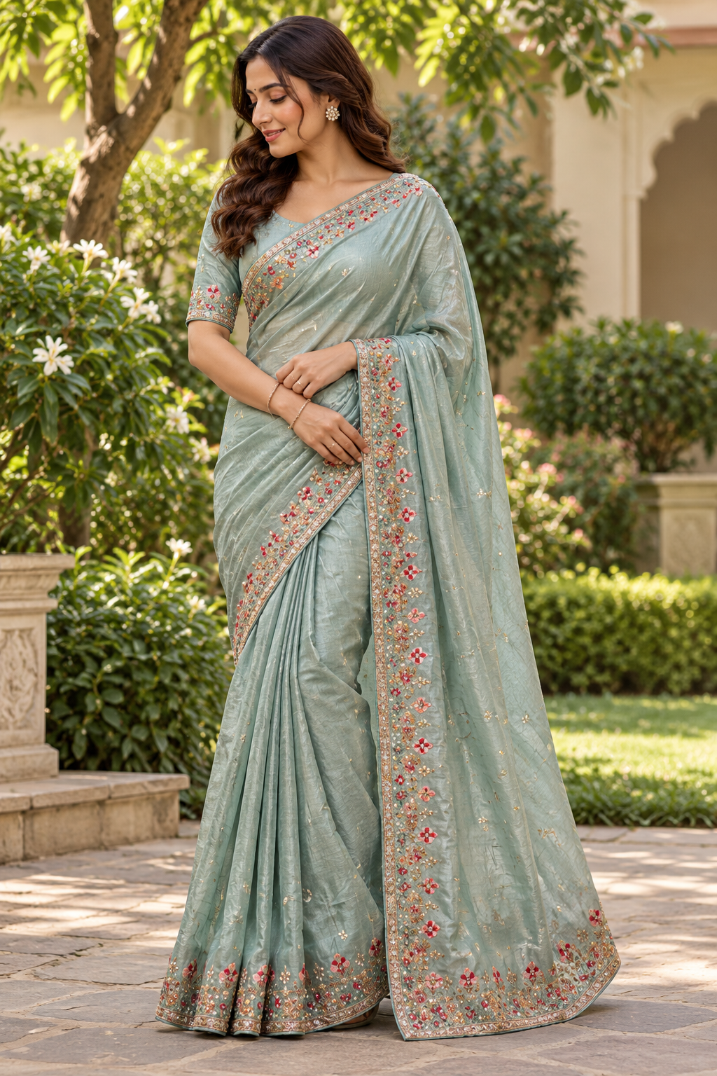 Blush Pink Embellished Saree Secondary image
