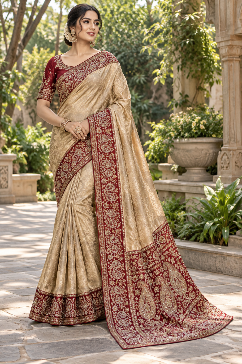 Rust Orange Embellished Saree