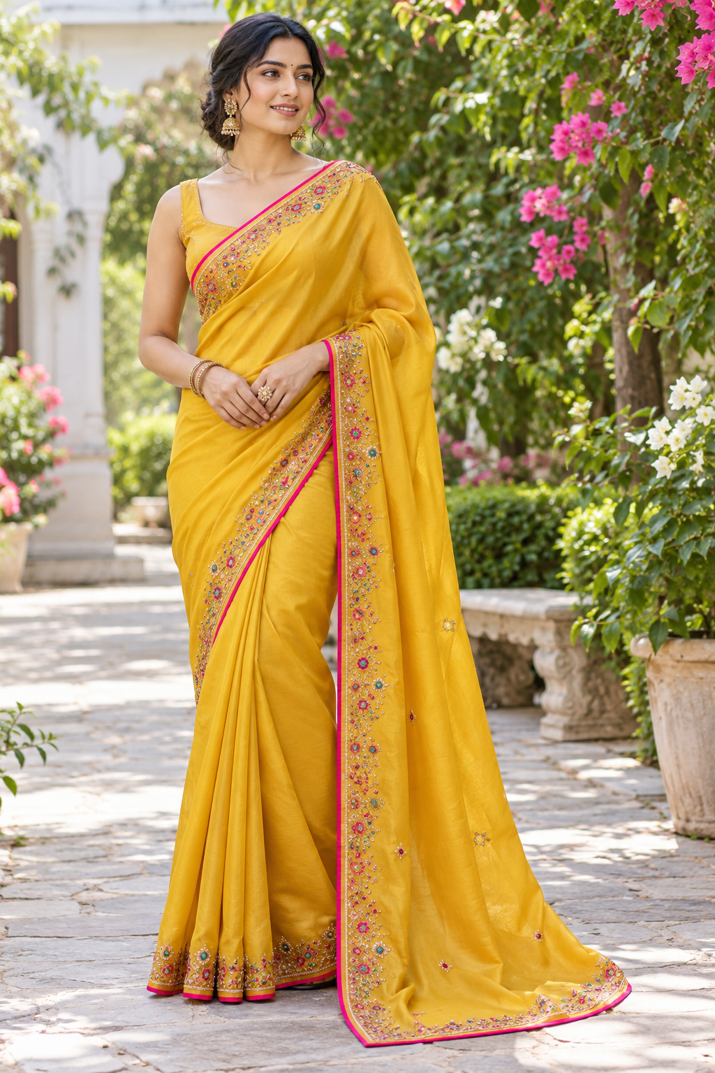 Sage Green Saree with Ornate Paisley Border