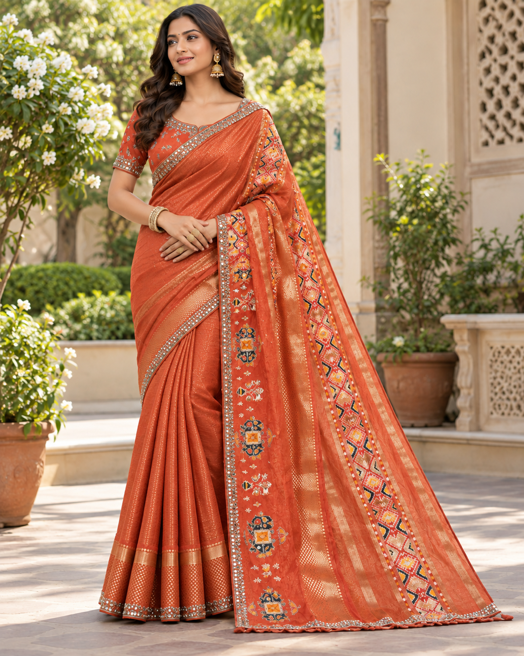 Orange Festive Embellished Saree Main image