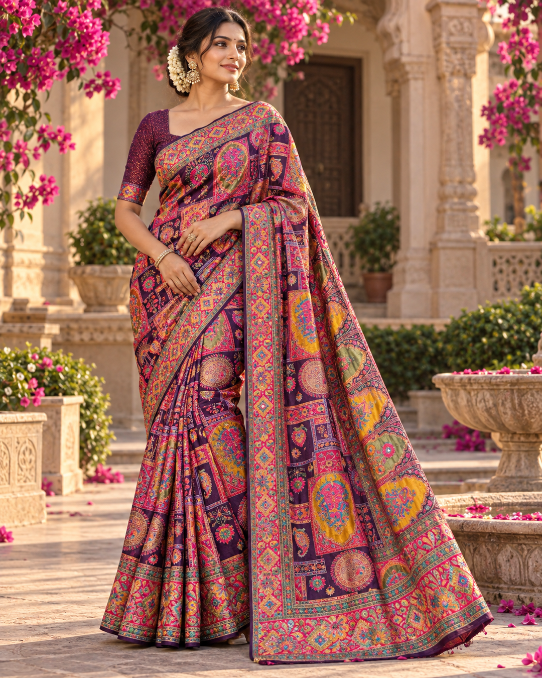 Deep Purple Patola-Inspired Printed Saree