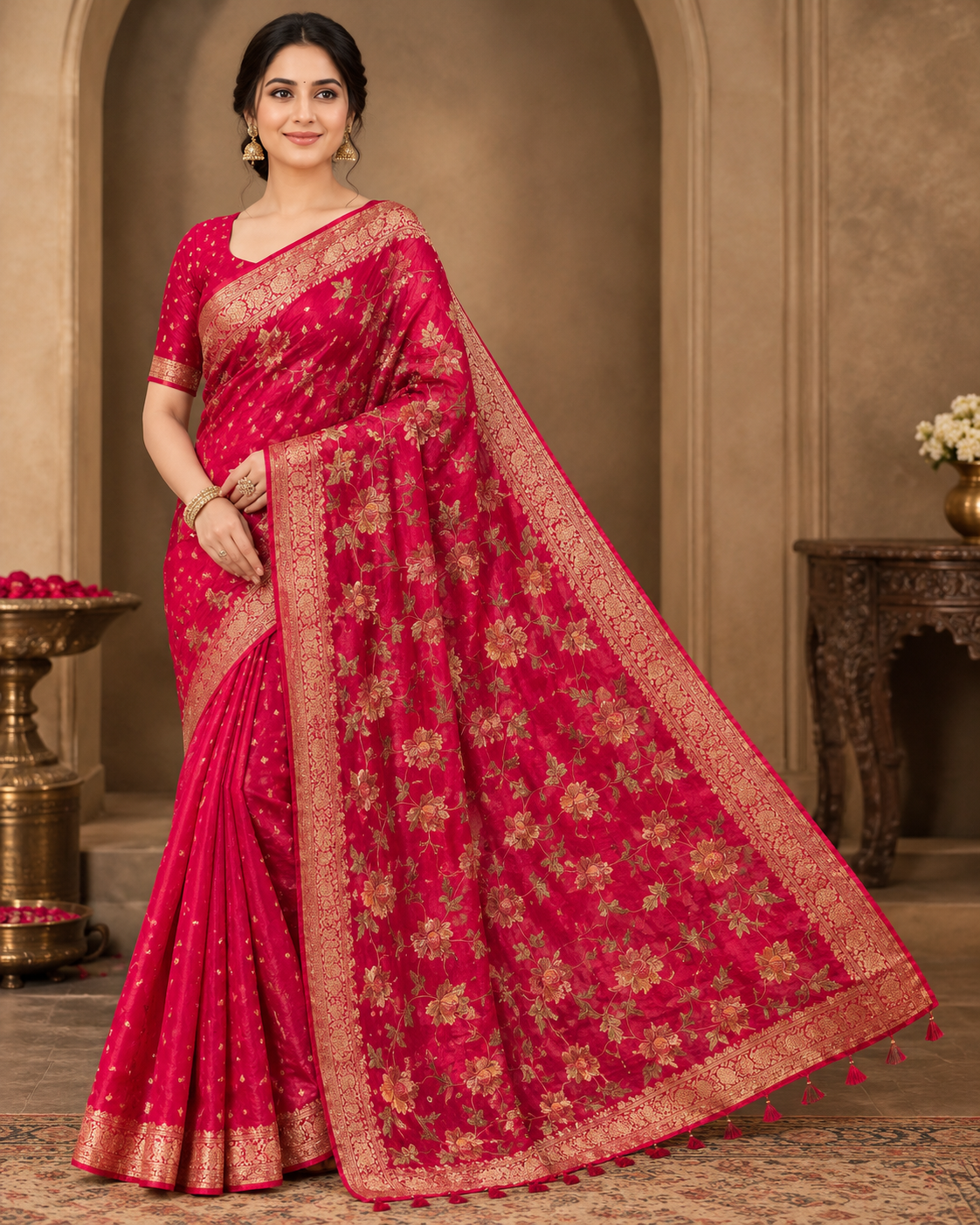 Magenta Red Zari Woven Silk Saree Main image