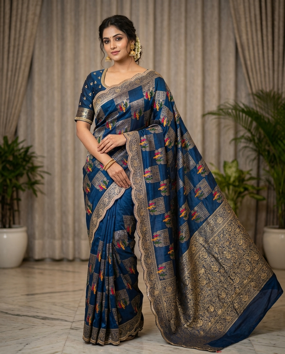 Royal Blue Zari Woven Silk Saree