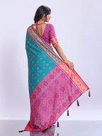 Ikat Patola Art Silk Saree with Zari Border