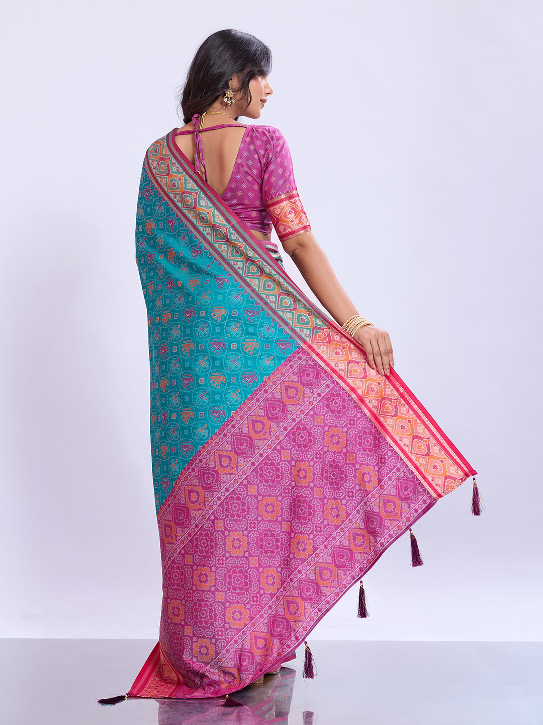 Ikat Patola Art Silk Saree with Zari Border