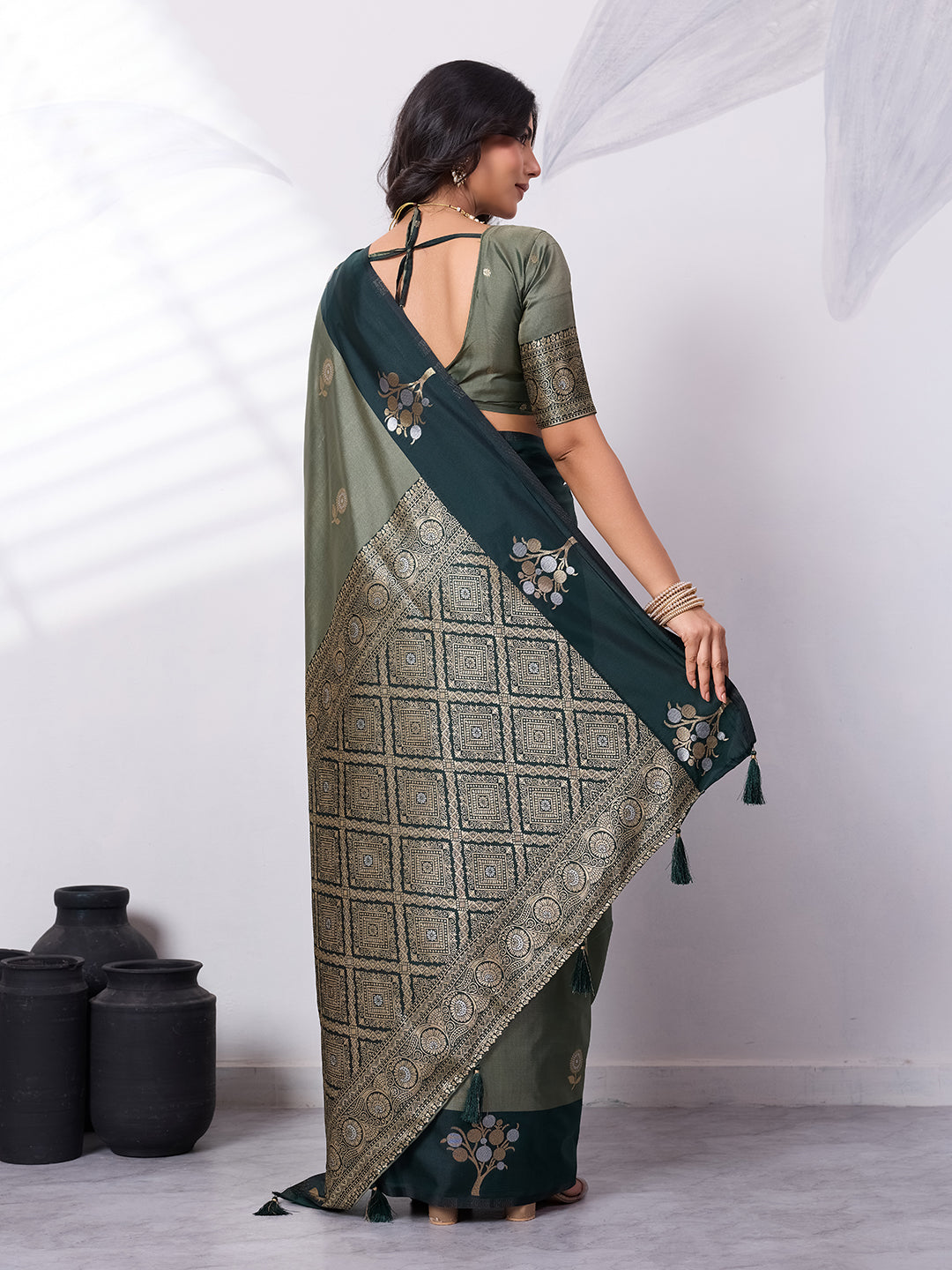 Banarasi Soft Silk Saree with Contrast Zari Border