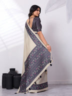 Satin Tussar Saree with Embroidery-Style Digital Print
