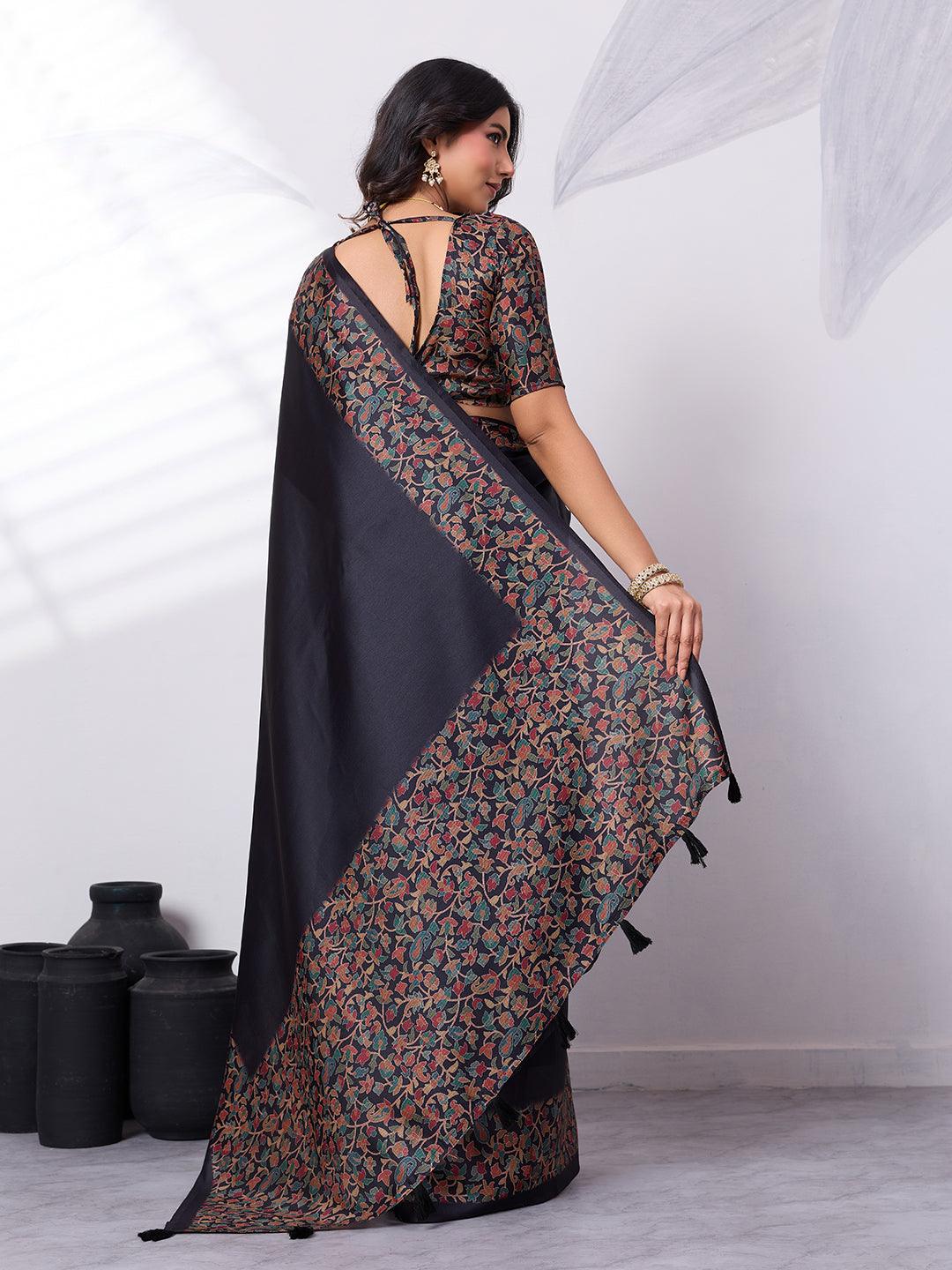 Sage & Emerald Satin Tussar Digital Printed Saree