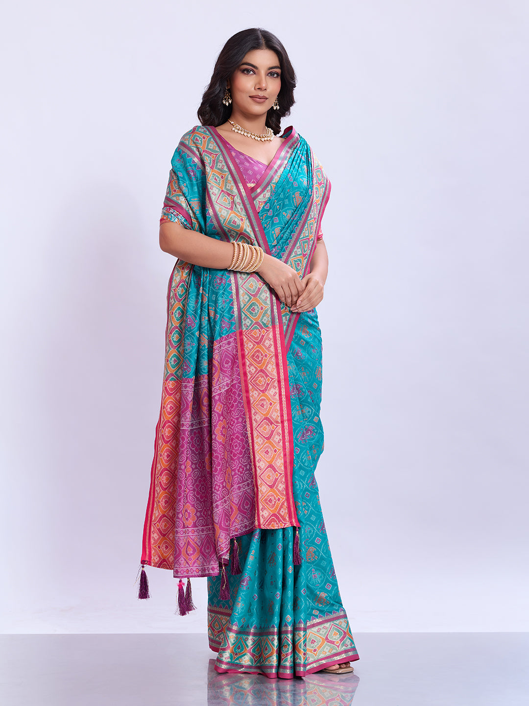 Ikat Patola Art Silk Saree with Zari Border