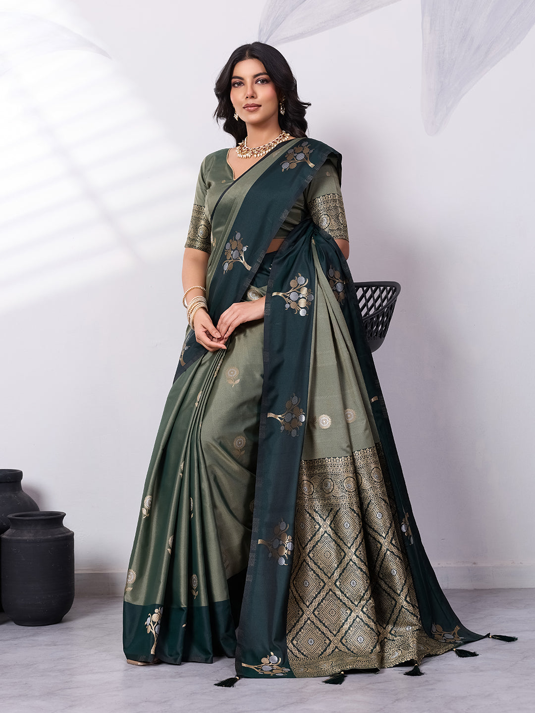 Banarasi Soft Silk Saree with Contrast Zari Border