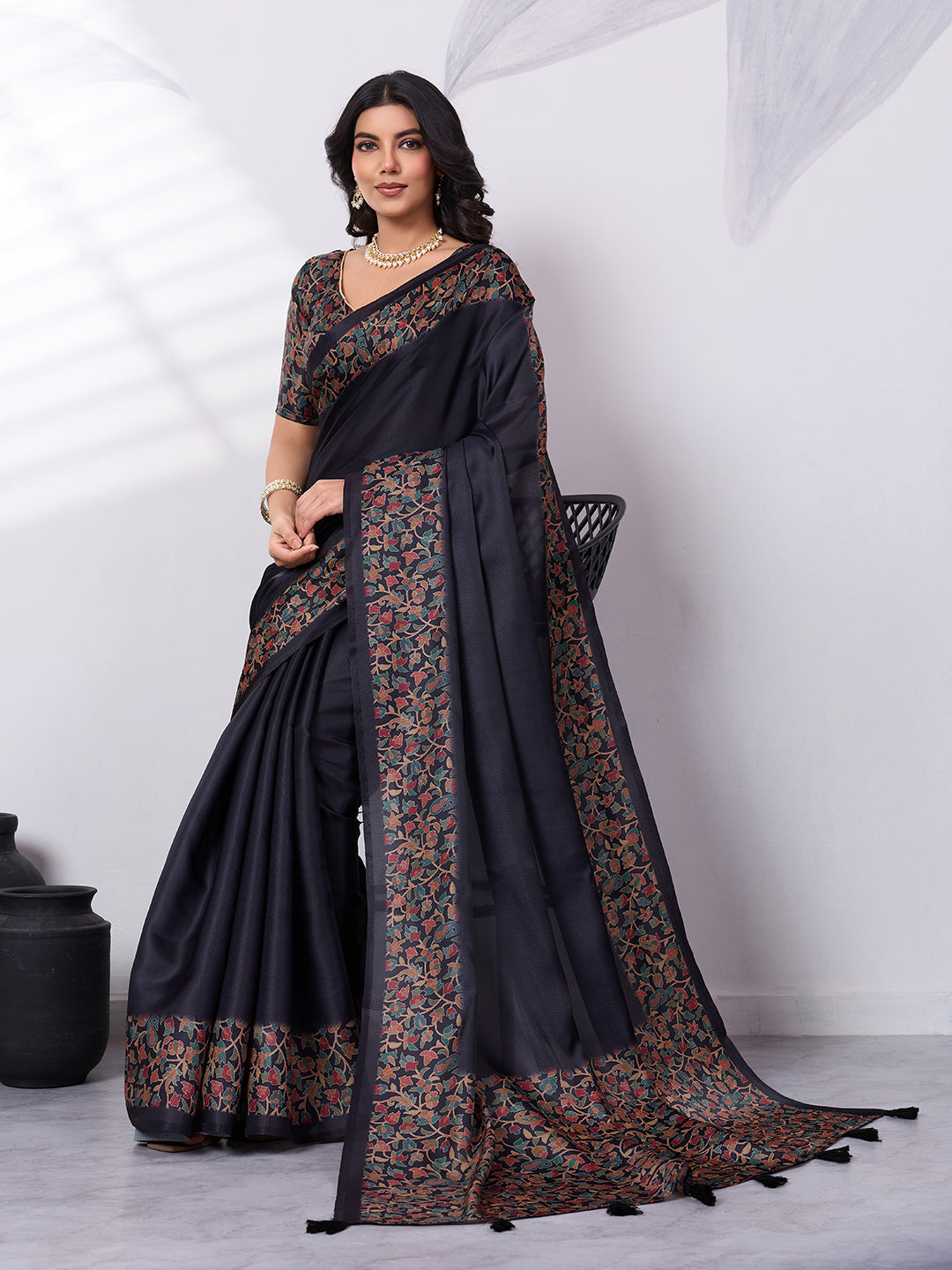Sage & Emerald Satin Tussar Digital Printed Saree