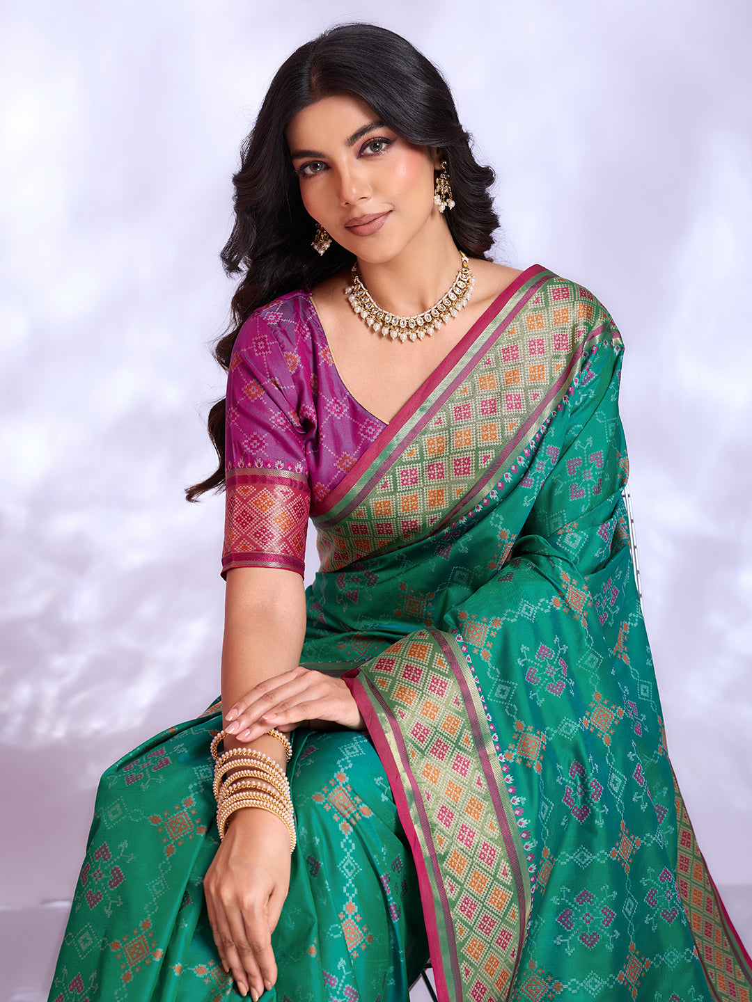 Ikat Patola Art Silk Saree
