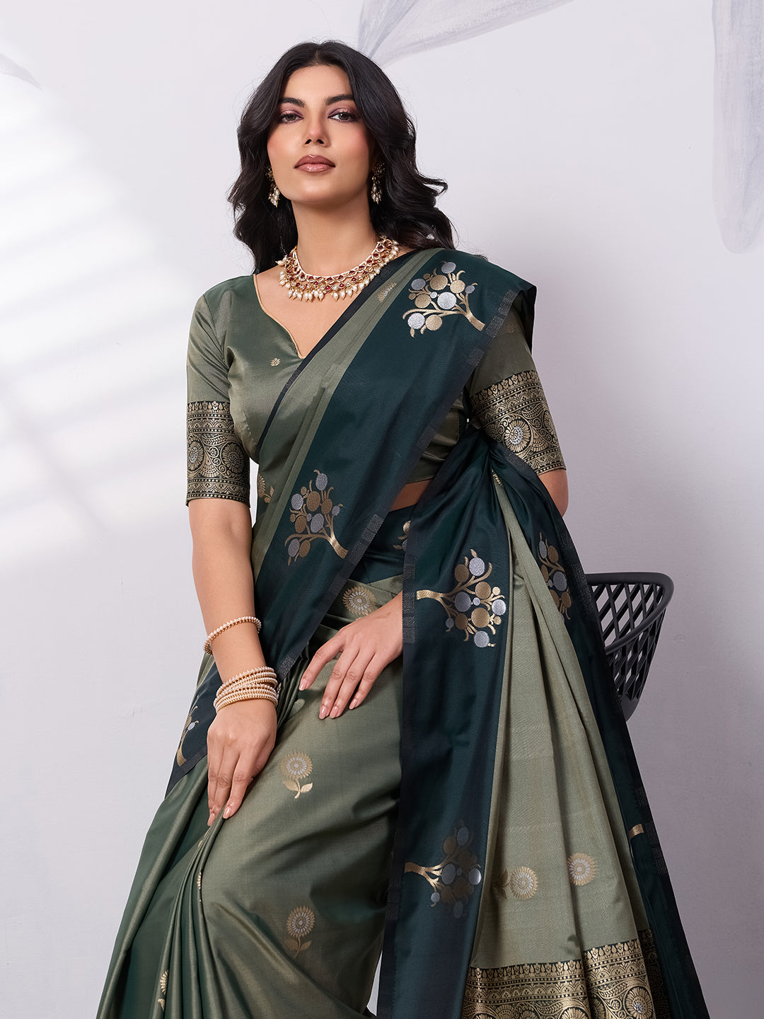 Banarasi Soft Silk Saree with Contrast Zari Border