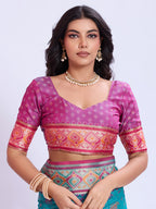 Ikat Patola Art Silk Saree with Zari Border