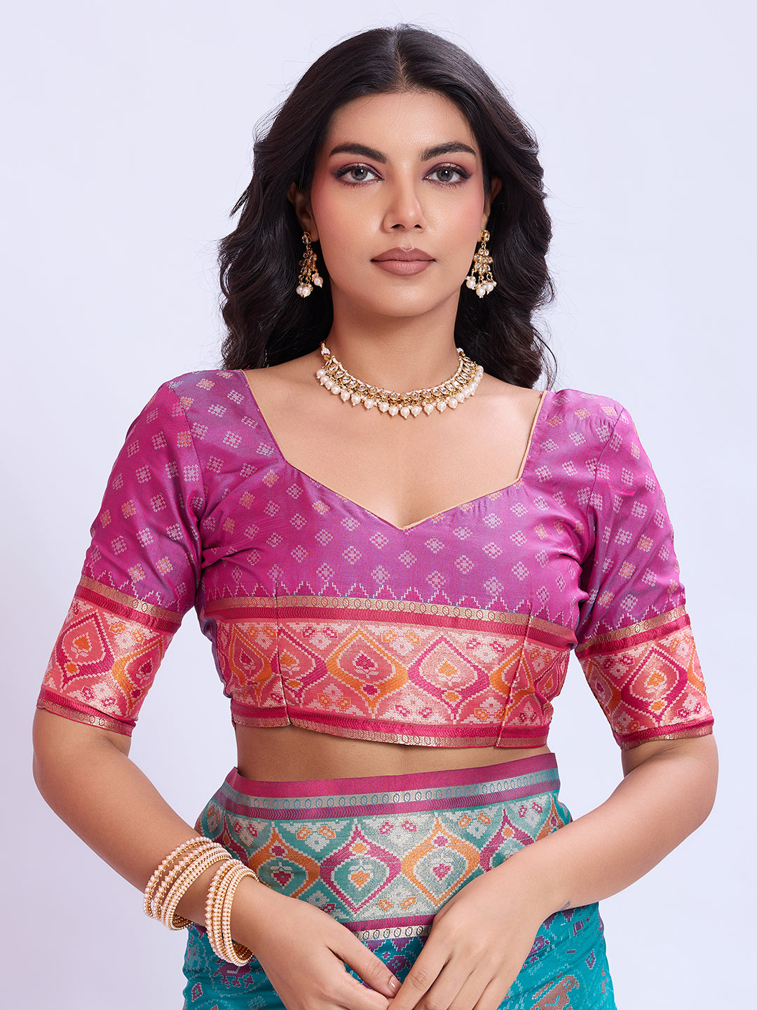 Ikat Patola Art Silk Saree with Zari Border
