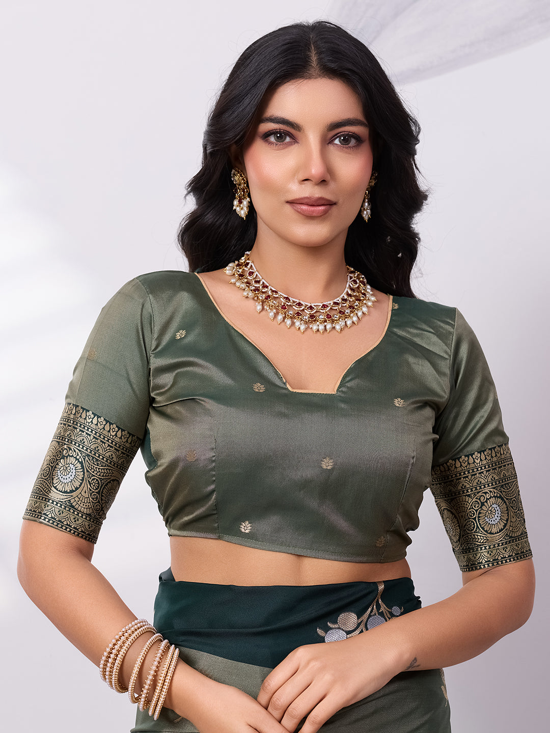 Banarasi Soft Silk Saree with Contrast Zari Border