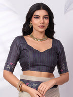 Satin Tussar Saree with Embroidery-Style Digital Print