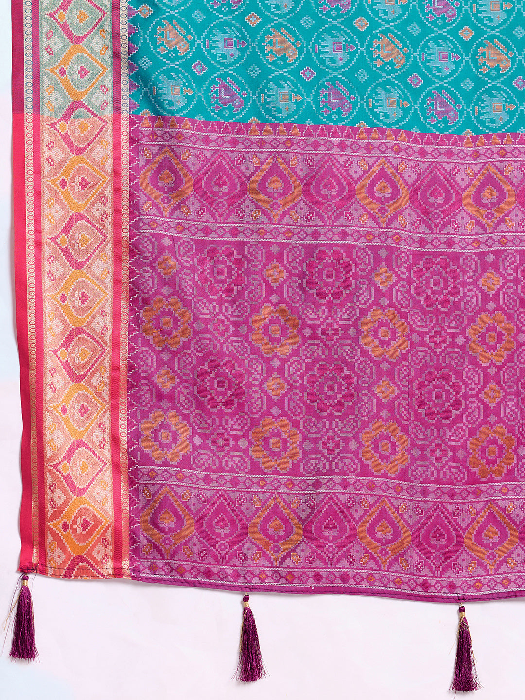 Ikat Patola Art Silk Saree with Zari Border