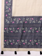 Satin Tussar Saree with Embroidery-Style Digital Print