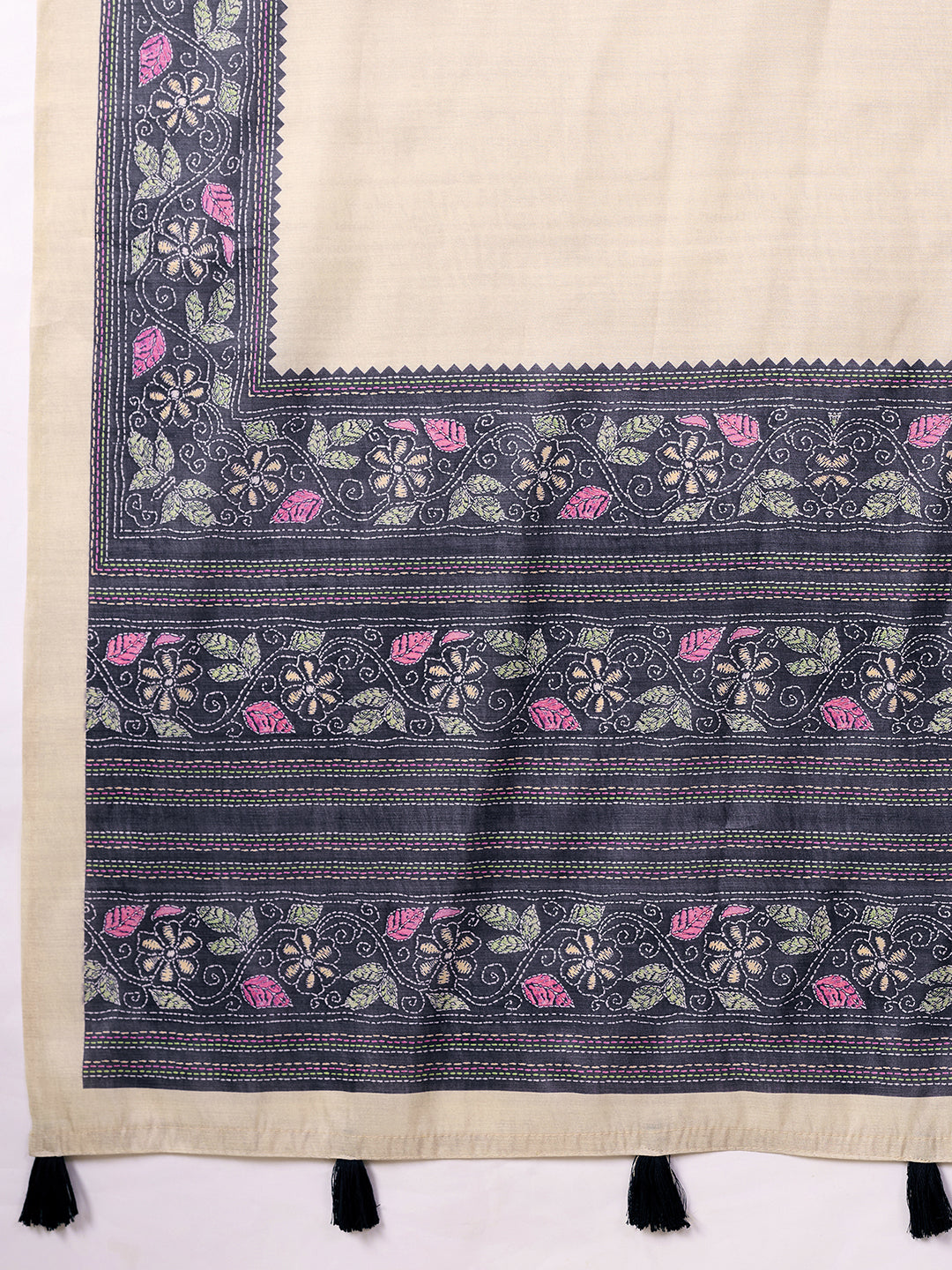Satin Tussar Saree with Embroidery-Style Digital Print