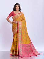 Ikat Patola Art Silk Saree with Zari Border