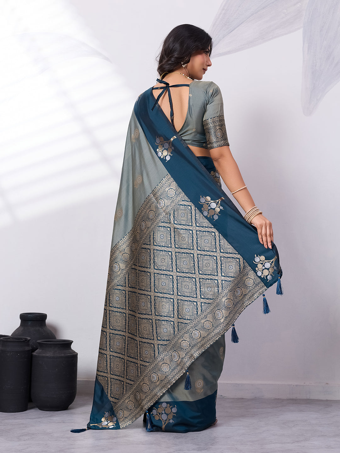 Banarasi Soft Silk Saree with Contrast Zari Border