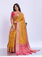 Ikat Patola Art Silk Saree with Zari Border