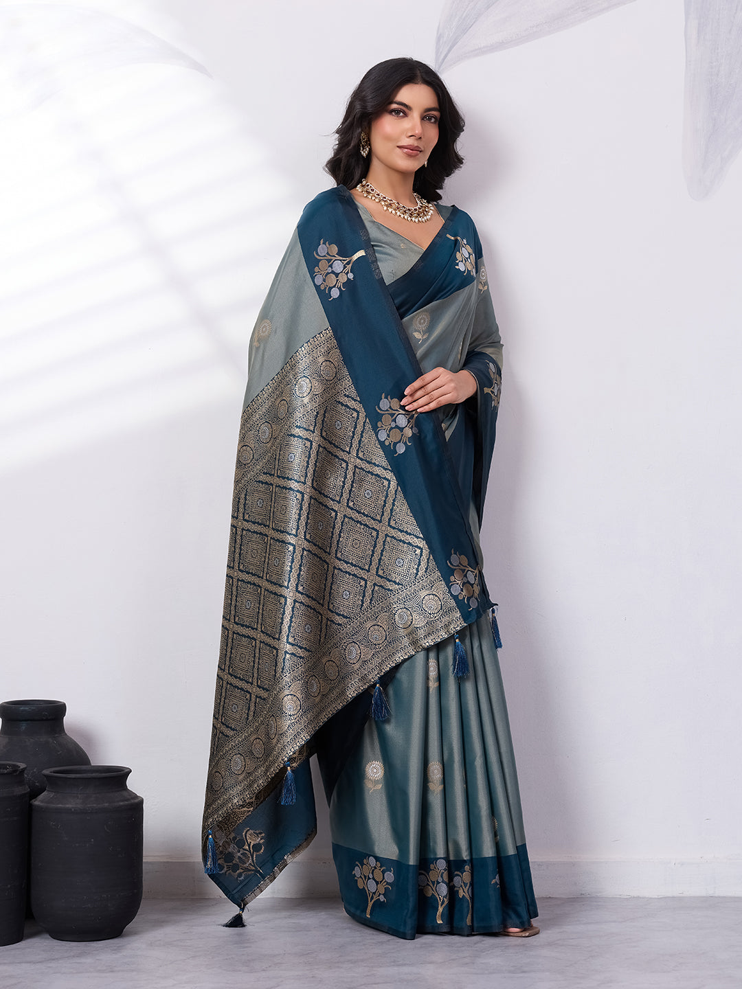 Banarasi Soft Silk Saree with Contrast Zari Border