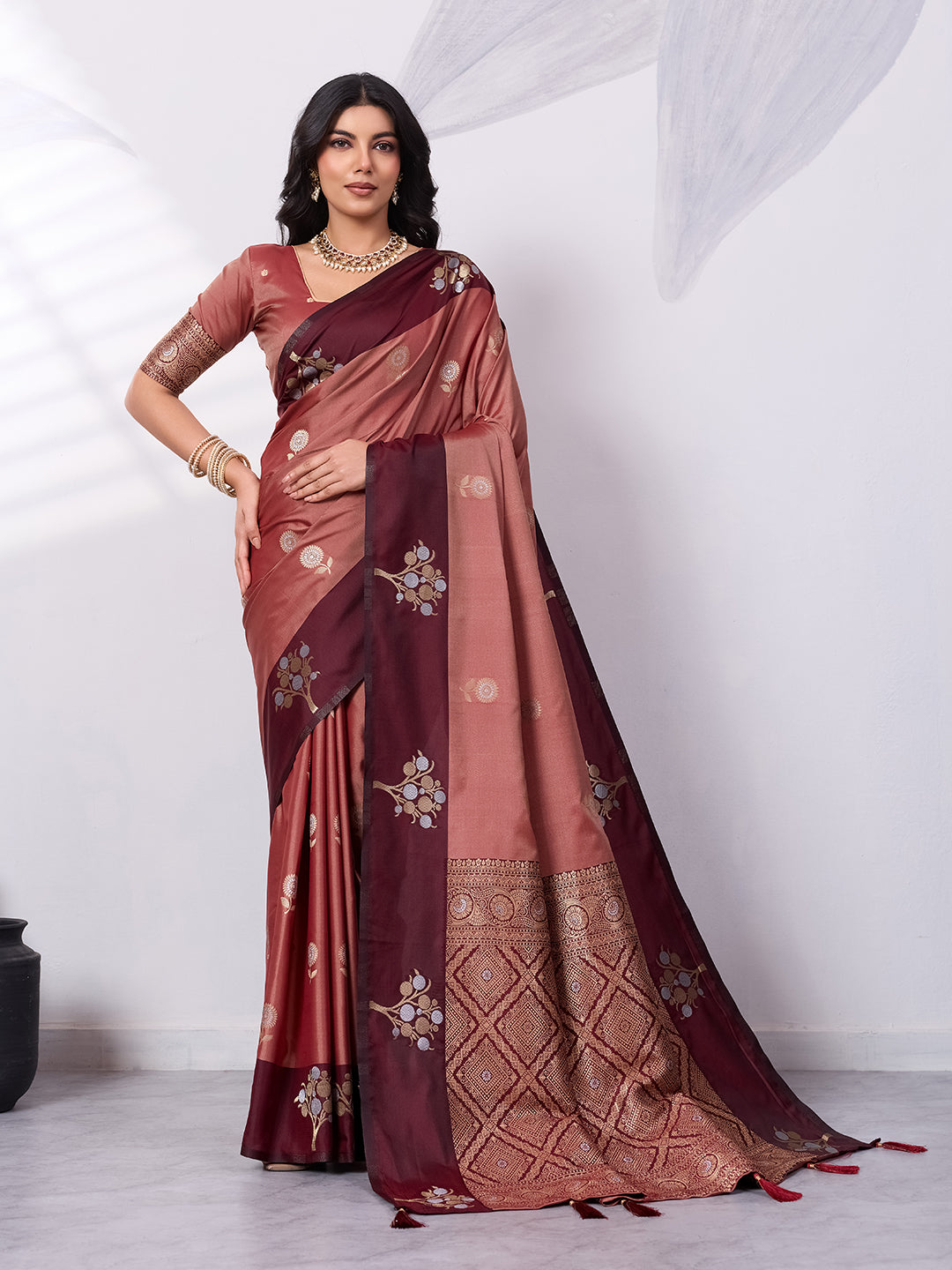 Banarasi Soft Silk Saree with Contrast Zari Border