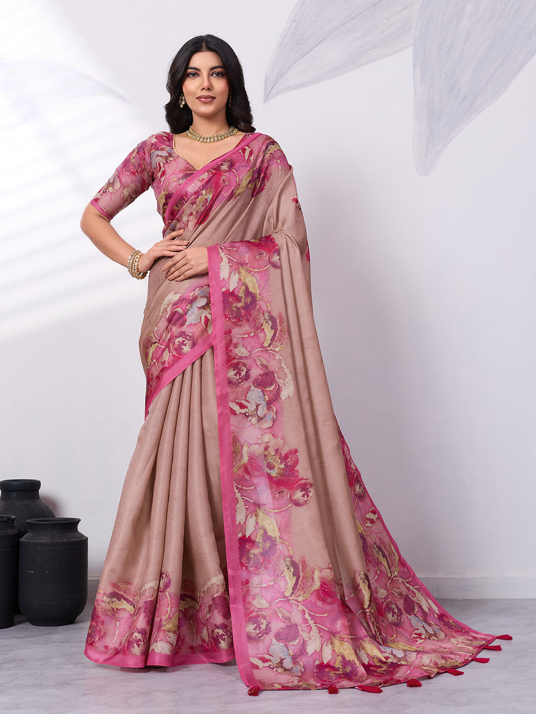 Floral Digital Printed Satin Tussar Saree