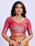 Ikat Patola Art Silk Saree with Zari Border