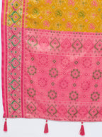 Ikat Patola Art Silk Saree with Zari Border