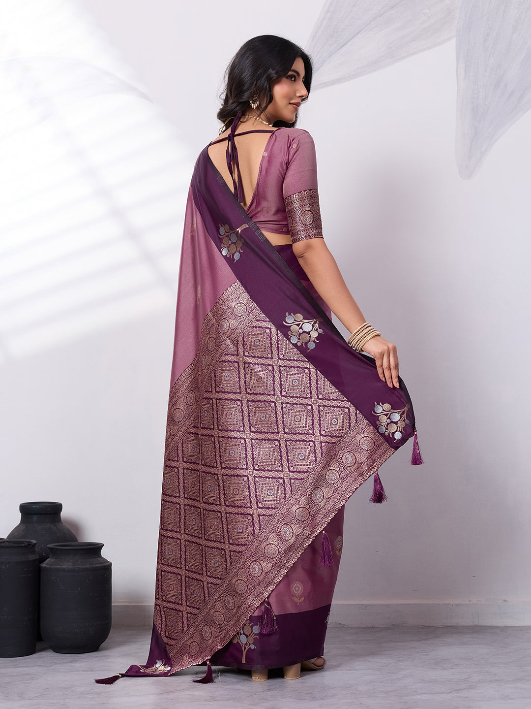 Banarasi Soft Silk Saree with Contrast Zari Border