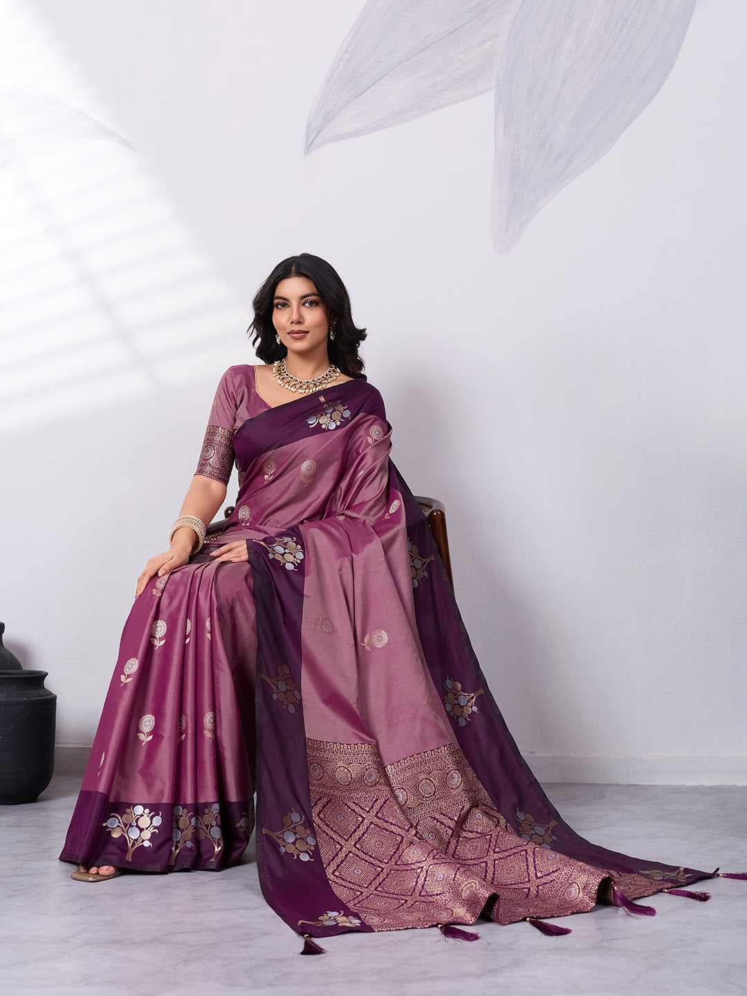 Banarasi Soft Silk Saree with Contrast Zari Border