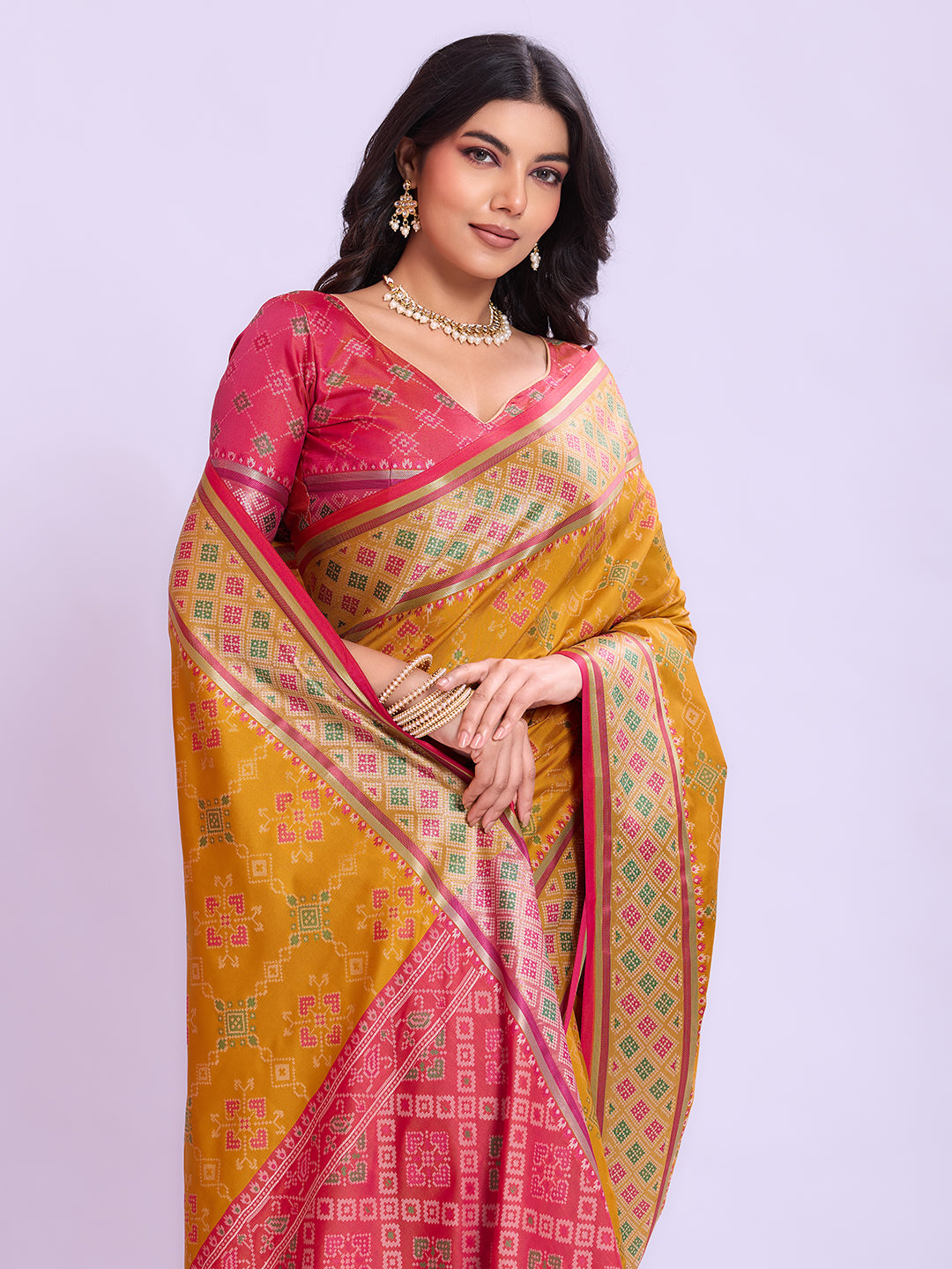 Ikat Patola Art Silk Saree