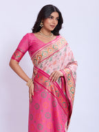 Ikat Patola Art Silk Saree with Zari Border