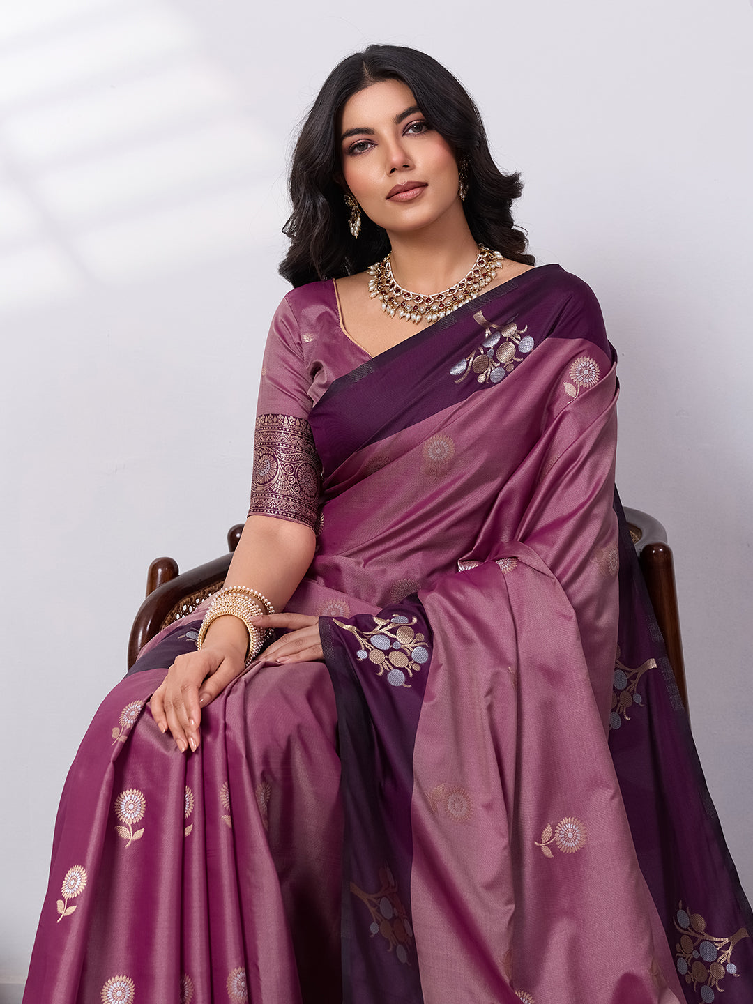 Banarasi Soft Silk Saree with Contrast Zari Border