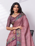 Madhubani Digital Printed Satin Tussar Saree