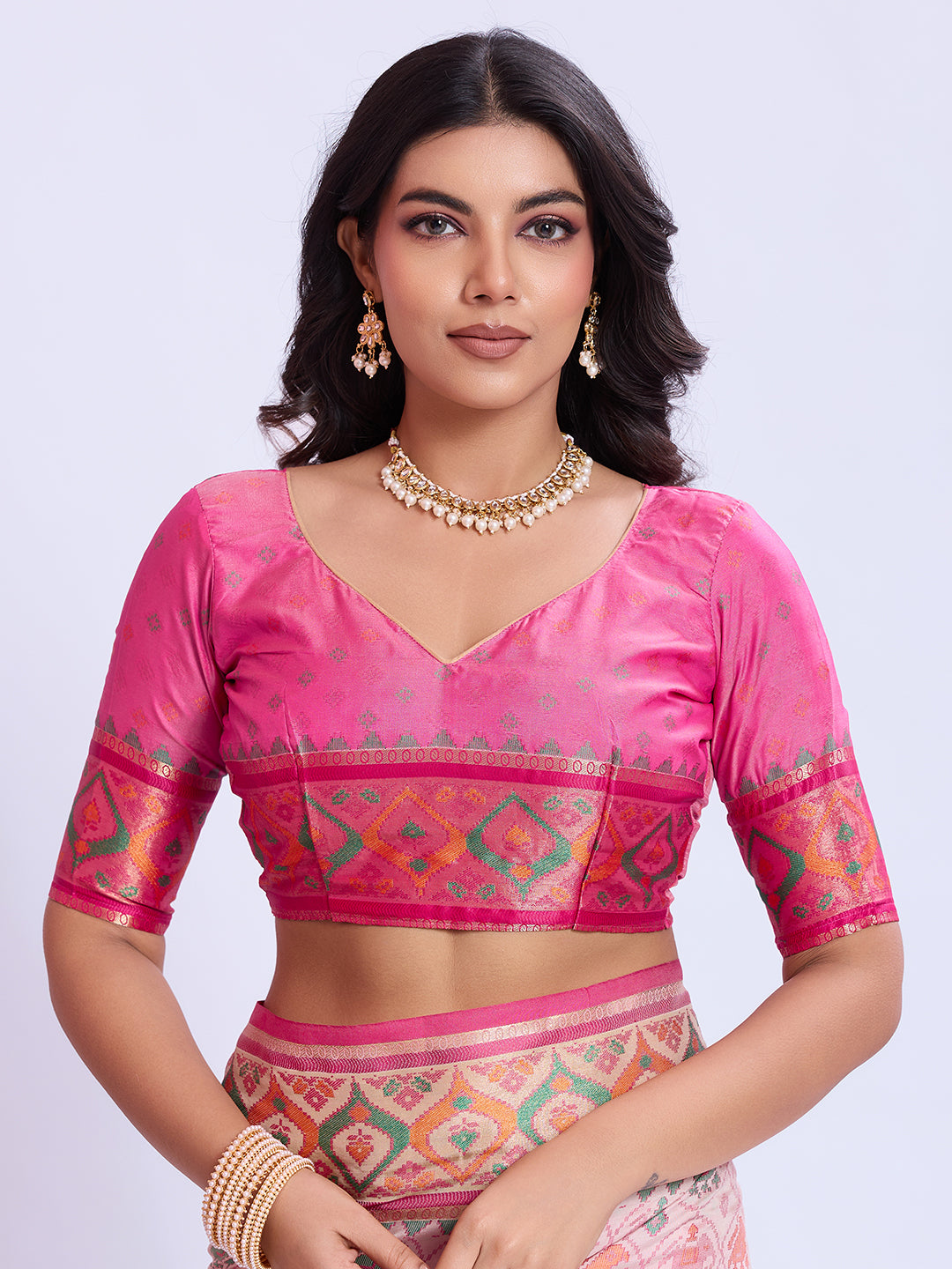 Ikat Patola Art Silk Saree with Zari Border Secondary image