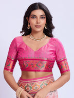 Ikat Patola Art Silk Saree with Zari Border