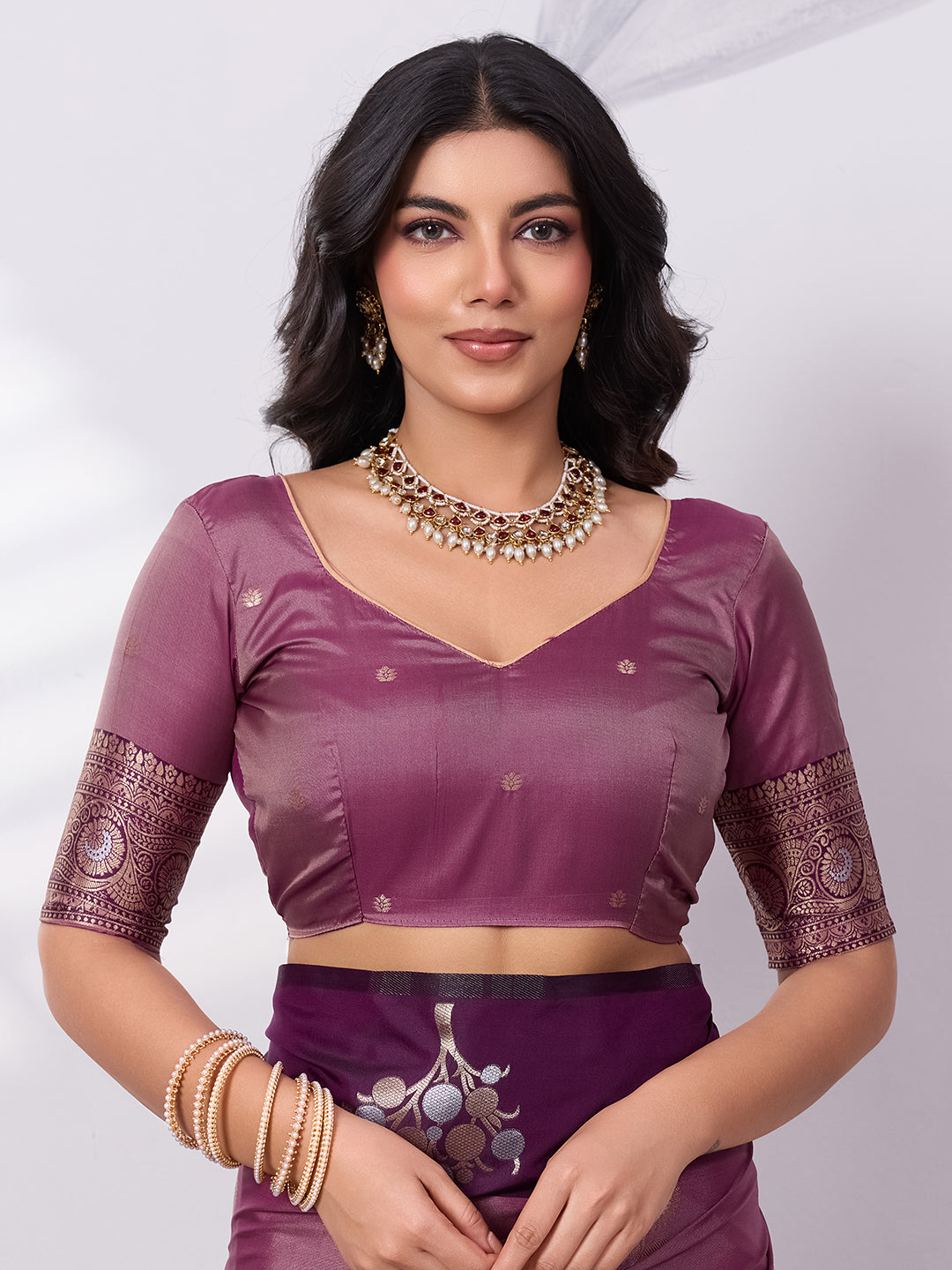 Banarasi Soft Silk Saree with Contrast Zari Border