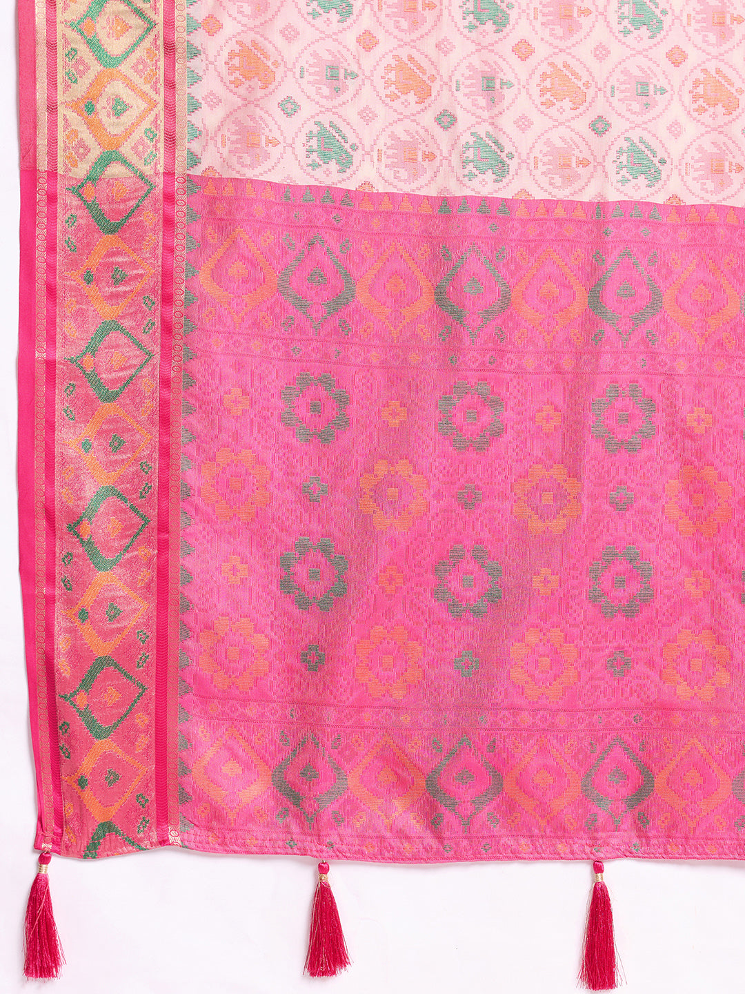 Ikat Patola Art Silk Saree with Zari Border