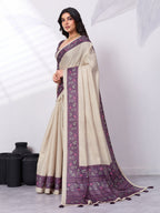 Satin Tussar Saree with Embroidery-Style Digital Print