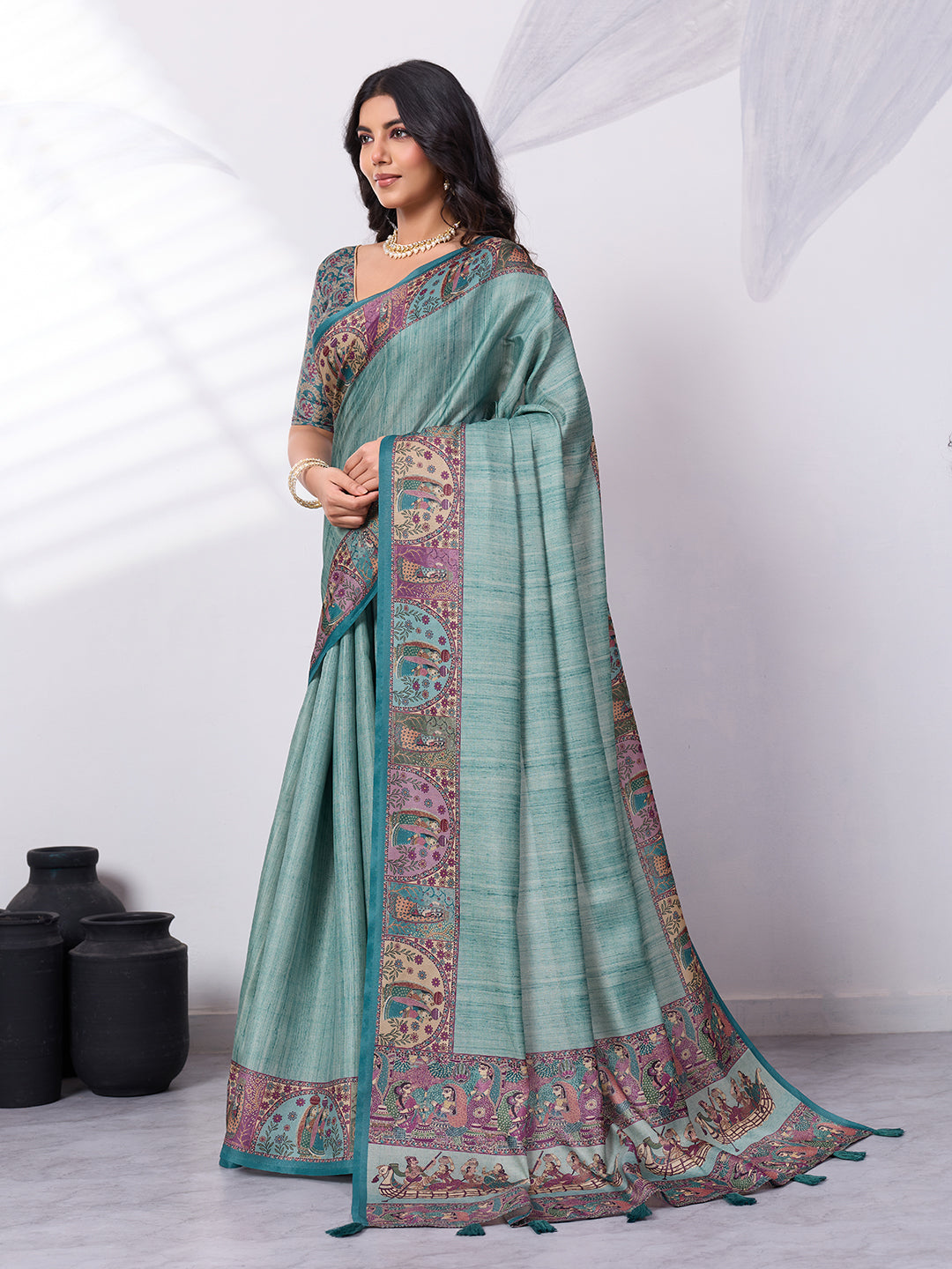 Madhubani Digital Printed Satin Saree
