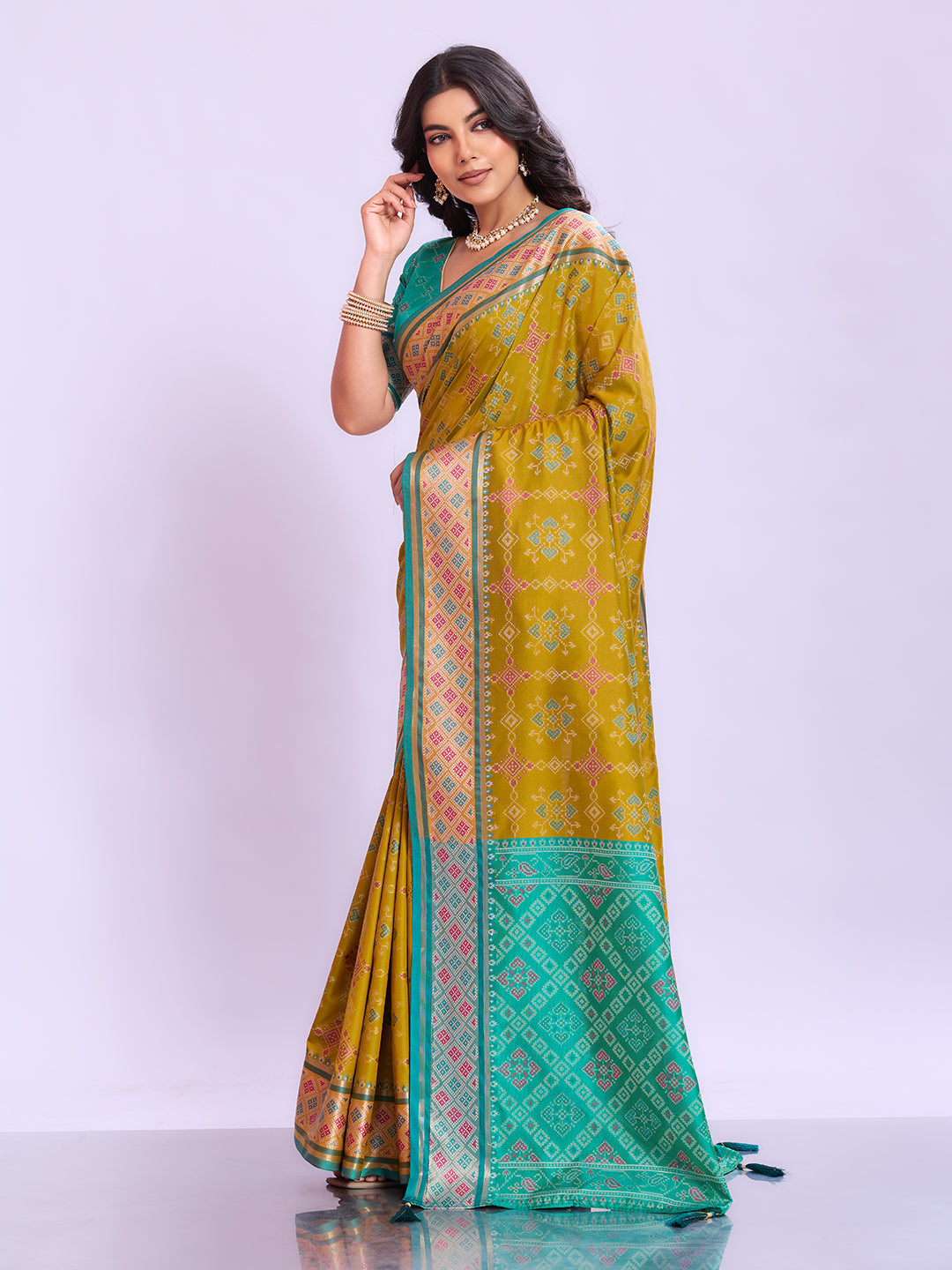 Ikat Patola Art Silk Saree with Zari Border