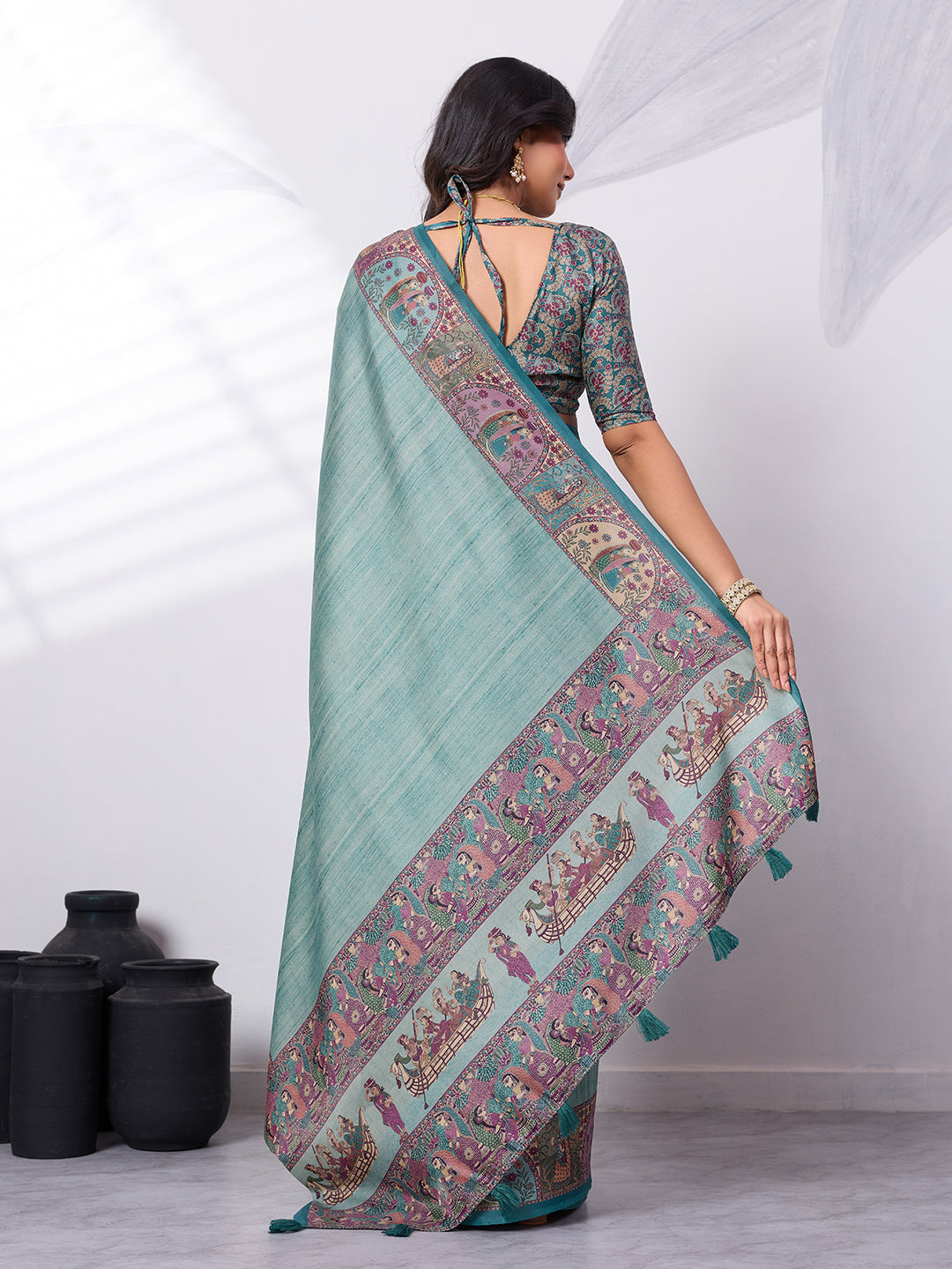 Madhubani Digital Printed Satin Saree