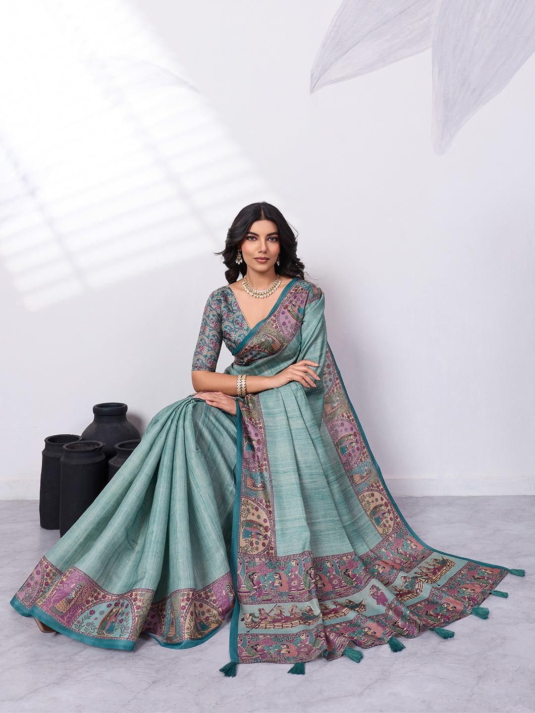 Madhubani Digital Printed Satin Saree