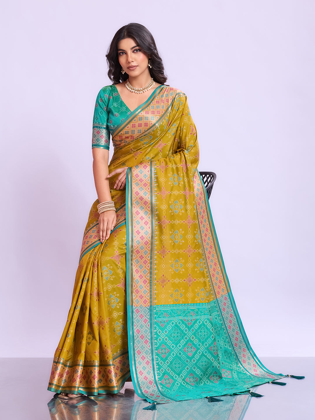Ikat Patola Art Silk Saree with Zari Border