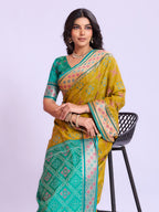 Ikat Patola Art Silk Saree with Zari Border